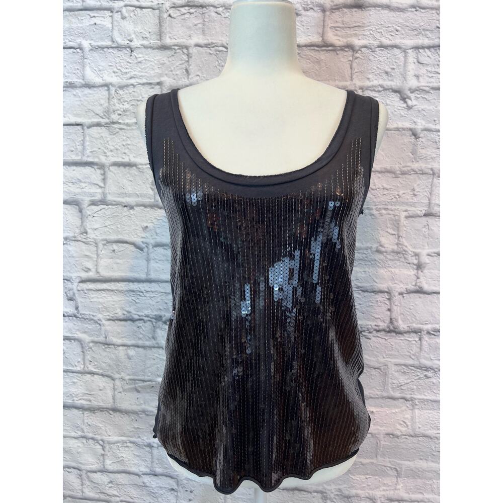 J. Crew Navy Blue Sequined Tank Top size XS Tulle Trim Fully Lined A536